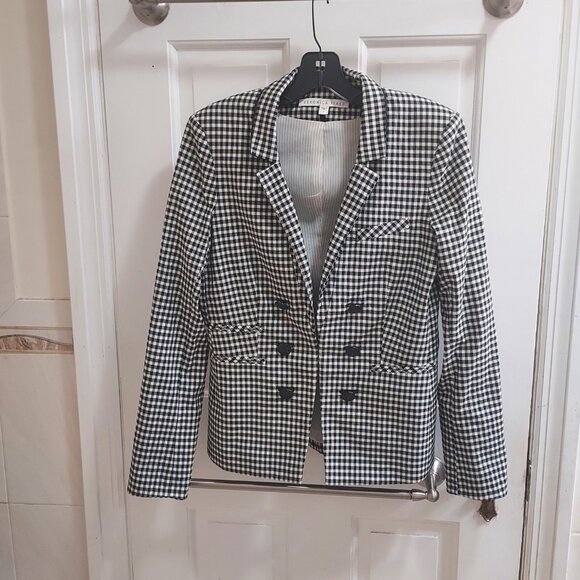 Veronica Beard Black White Gingham Embossed Button Blazer - Picture 2 of 9
